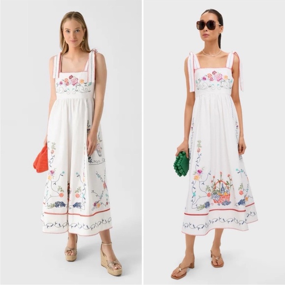 Hunter Bell Midi Dress Stefy Embroidered White Cotton Floral NWT 6 - Picture 6 of 14